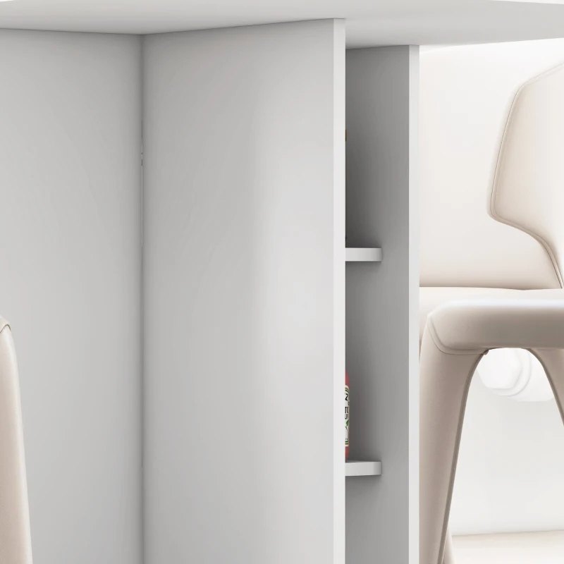 HOMCOM Masă Pliabilă și Extensibilă pentru 4-6 Persoane cu 2 Rafturi și 2 Roți, din Lemn și Metal, 140x80x74 cm, Alb(m-12)