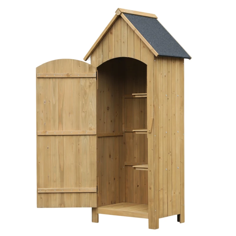 Outsunny Magazie de Scule de Gradina din Lemn Impermeabila cu Usi si Rafturi, 77.5x54.2x179.5 cm(m-15)
