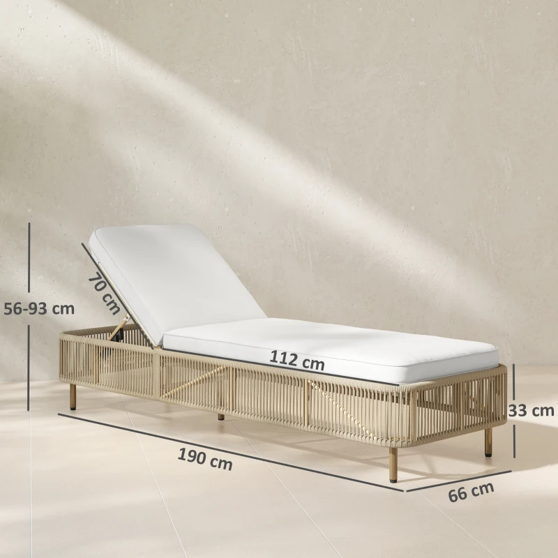 Outsunny Transat en rotin, transat extérieur en PE-Rattan réglable sur 5 positions avec coussin, chaise longue de jardin