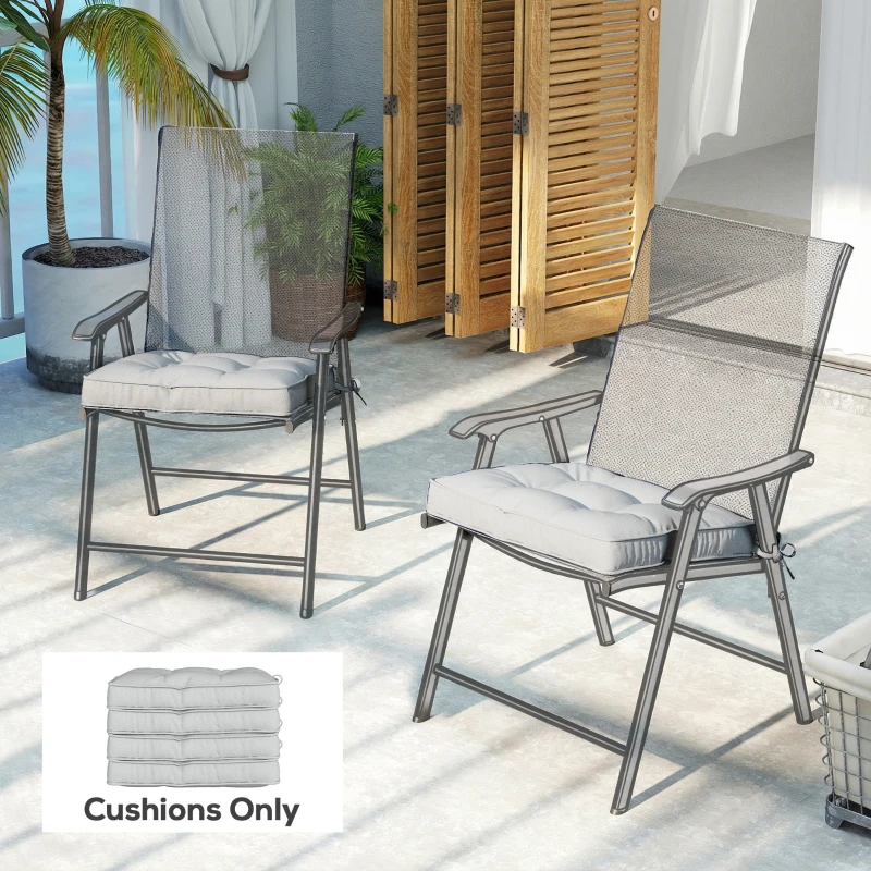 Outsunny Set of 4 Garden Seat Cushion with Ties, 42 x 42cm Replacement Dining Chair Seat Pad, Light Grey