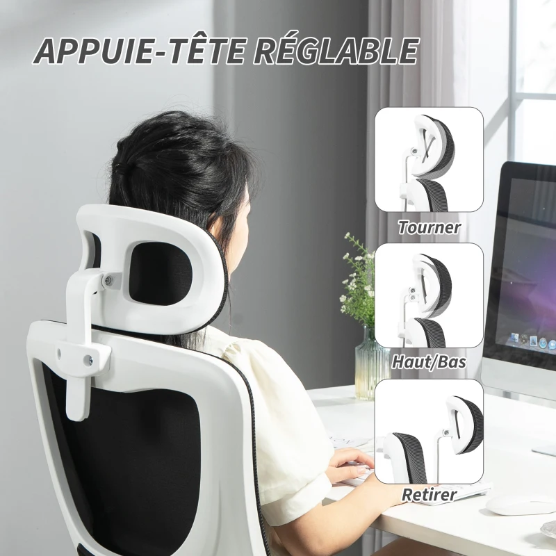 Vinsetto Fauteuil de bureau pivotant 360° avec appui-tête réglable et support lombaire - hauteur d'assise réglable noir