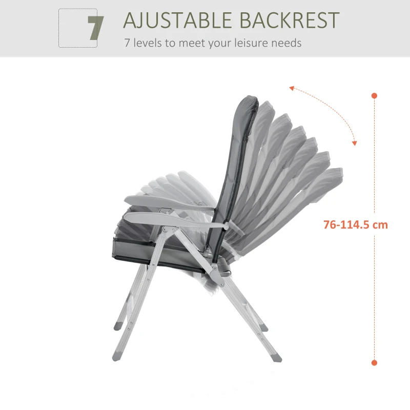 Outsunny Silla de Jardín Plegable Portátil de Aluminio con Respaldo Alto Ajustable en 8 Posiciones y Reposacabezas Acolchado para Exterior Terraza Camping 75x61,5x115 cm Gris