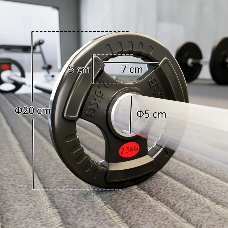 SPORTNOW Set de Discos 2x2.5 kg con Orificio de 5 cm y 3 Agarres, Acero con Revestimiento de Plástico, Negro