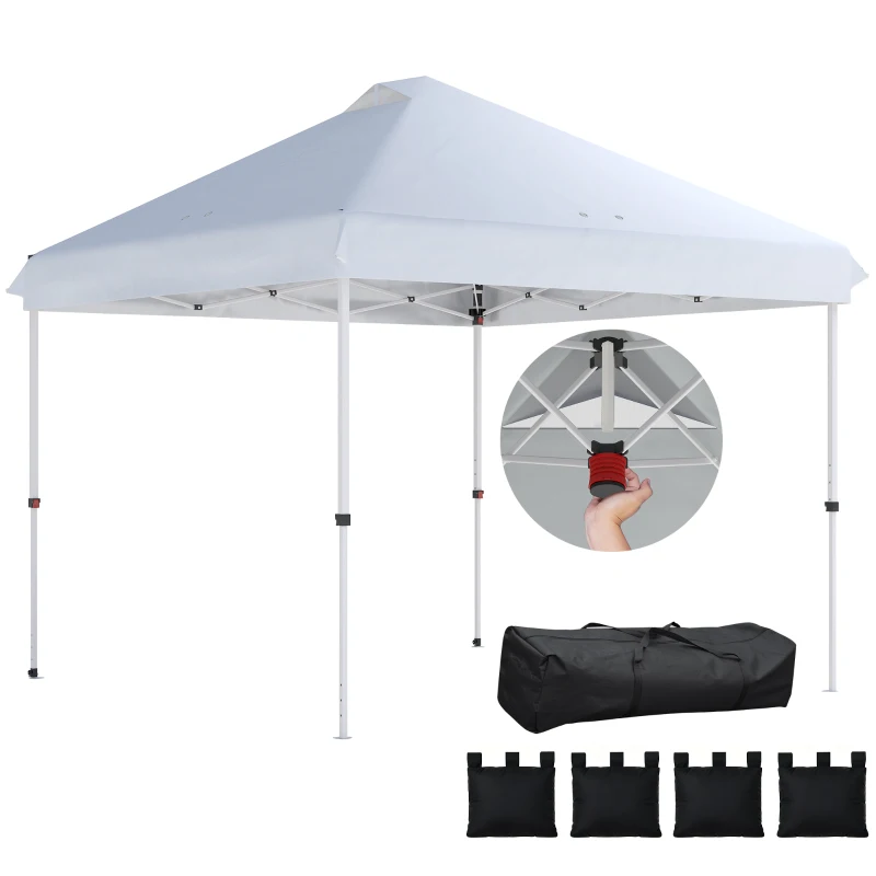 Outsunny 3 x 3 m Pop Up Gazebo with Wheels, UPF50+ One-Touch Outdoor Garden Party Tent Marquee Wedding Awning Canopy, White