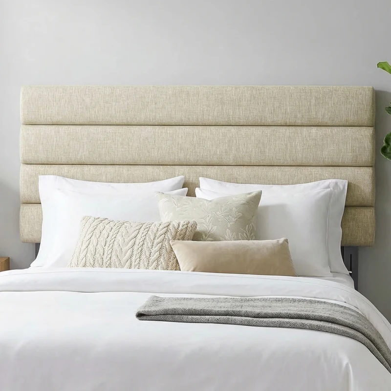 HOMCOM Testiera Letto Imbottita in Lino, Altezza Regolabile 3 Livelli da Fissare a Parete, 140x10x106-126 cm, Beige