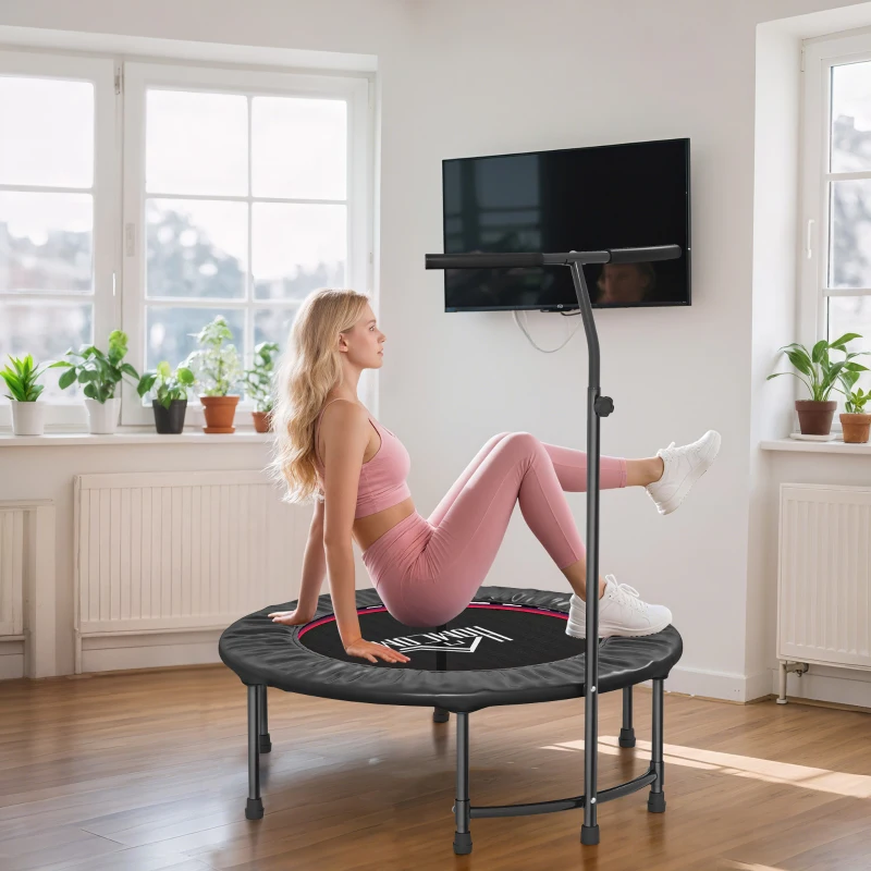 HOMCOM 40" Fitness Trampoline with Adjustable Handle, Rebounder Trampoline, Mini Jumper for Indoor Exercise Workout, Black