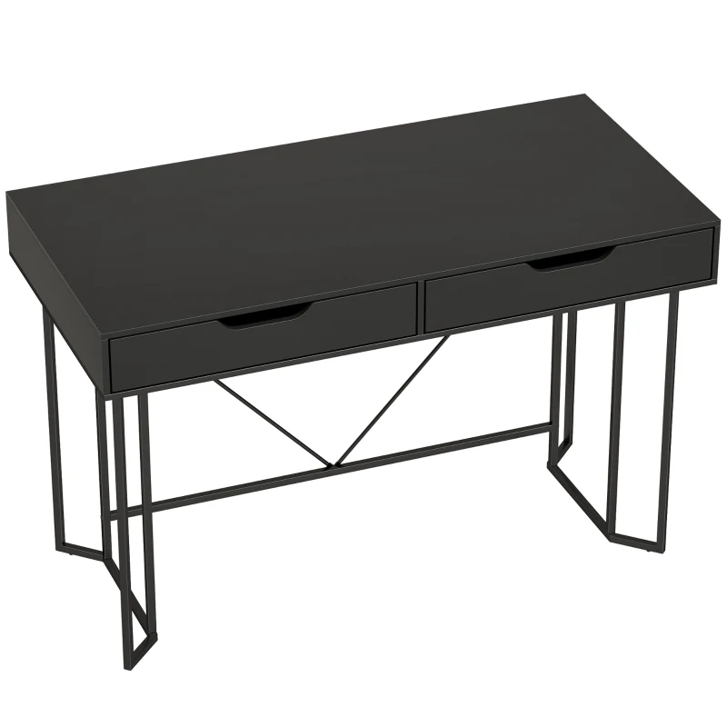 HOMCOM Petit bureau informatique avec 2 tiroirs, bureau avec grande surface de travail 120 x 60 x 77 cm Noir