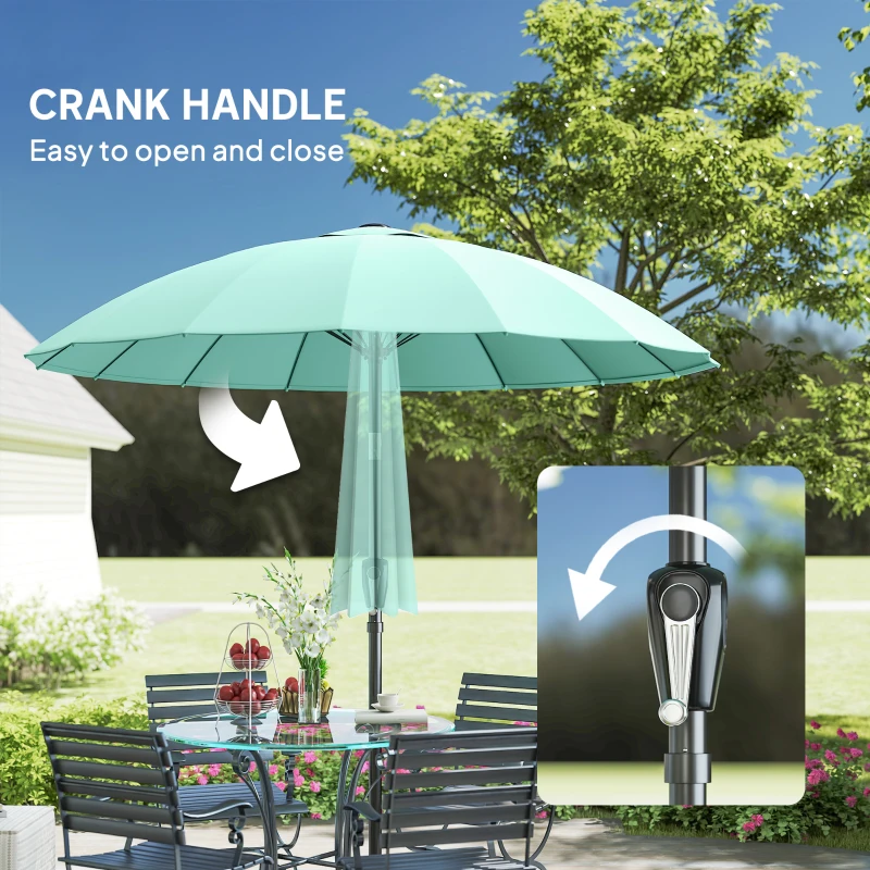Outsunny 2 m Shanghai Garden Parasol Umbrella with 16 Fibreglass Ribs, Outdoor Parasol Sun Shade with Crank & Tilt, Turquoise