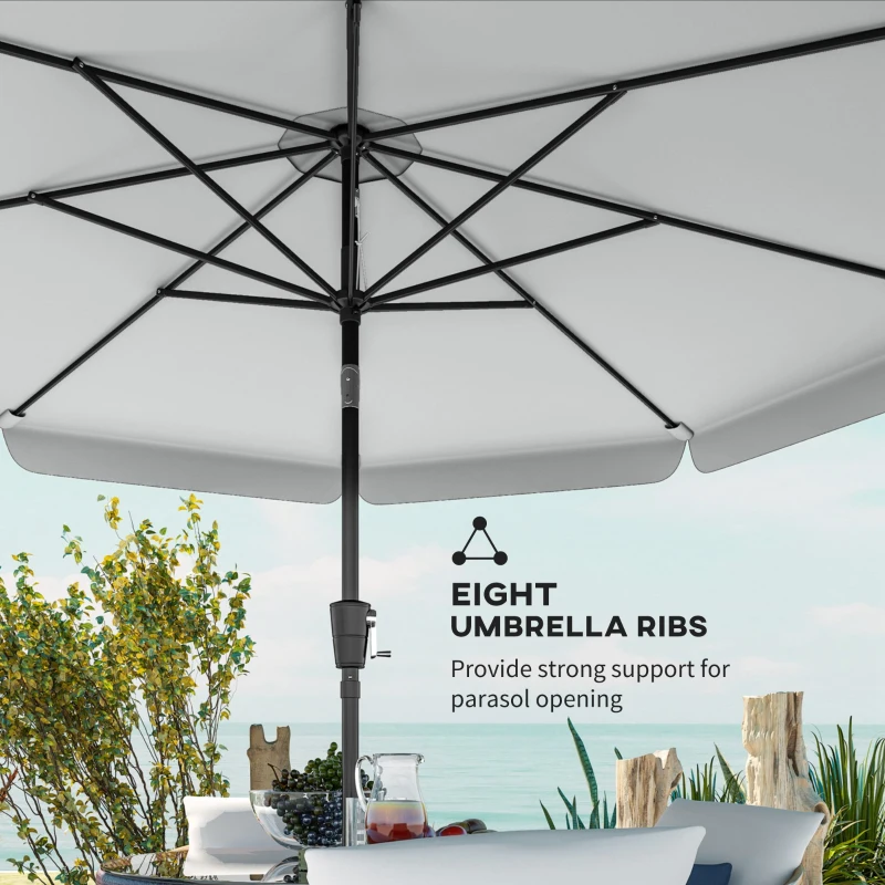 Outsunny 3 m Garden Parasol with Tilt Mechanism & Crank Handle, UPF 30+ Patio Umbrella Outdoor Table Umbrella, Light Grey