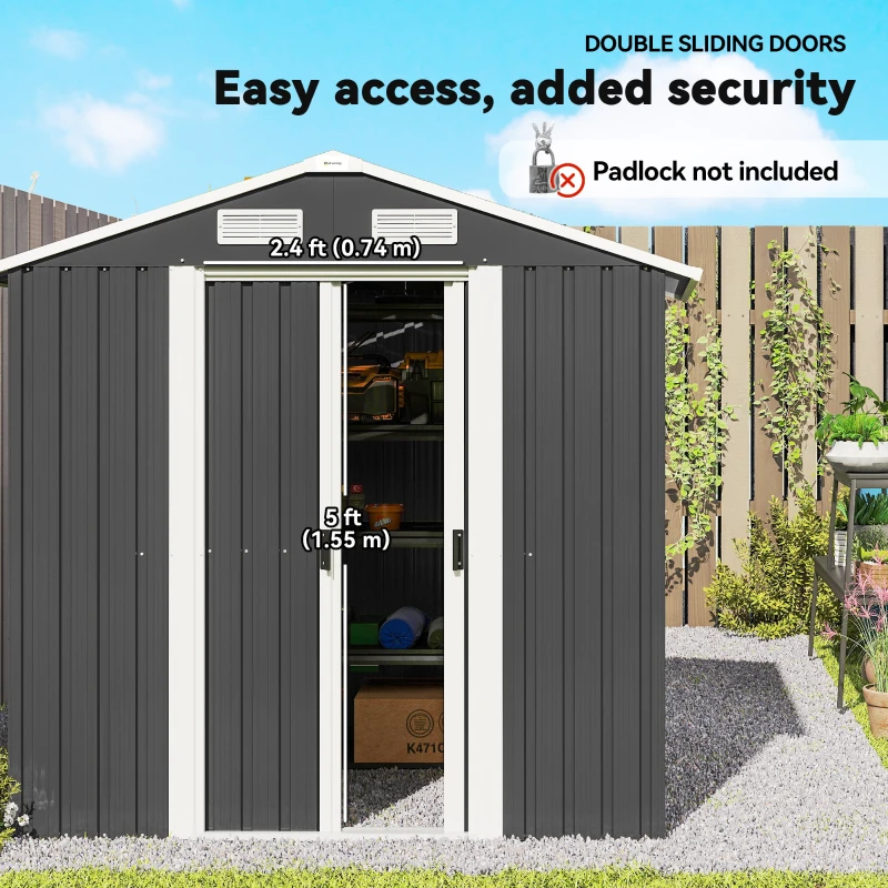 Outsunny Abrigo de Jardim em Aço com 2 Portas Deslizantes, Preto, 2,6 m²