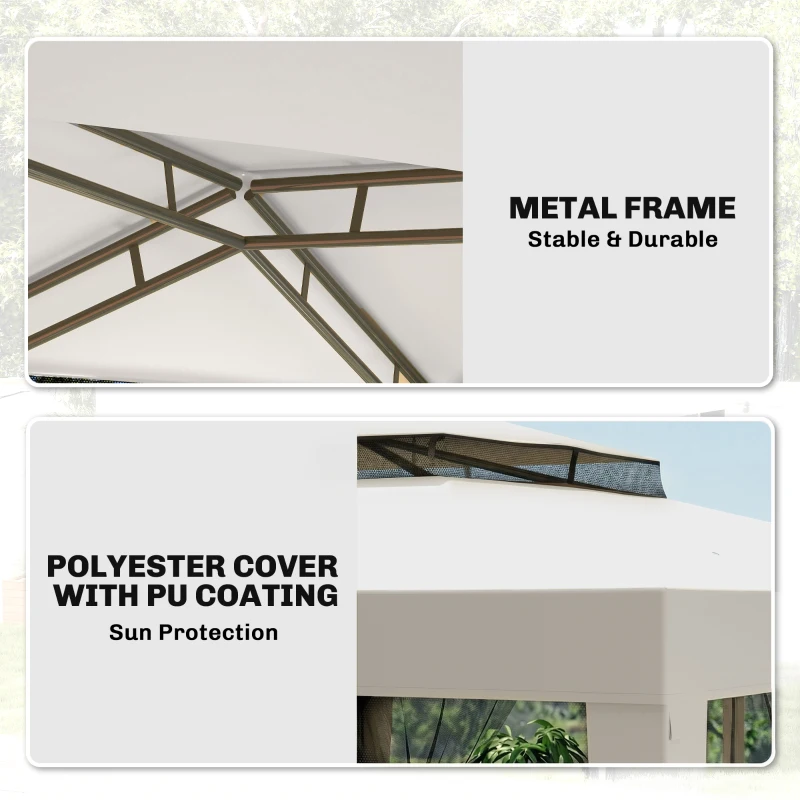 Outsunny 3 x 3 m Gazebo, Netting Party Tent, Patio Canopy Outdoor Event Shelter with Double Tier Roof, Cream White
