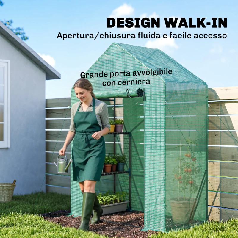 Outsunny Serra da Giardino 143 x 73 x 195 cm con Scaffale a 2 Ripiani, Verde