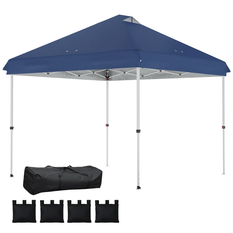 Outsunny 3 x 3 m Pop Up Gazebo with Wheels, UPF50+ One-Touch Outdoor Garden Party Tent Marquee Wedding Awning Canopy, Dark Blue