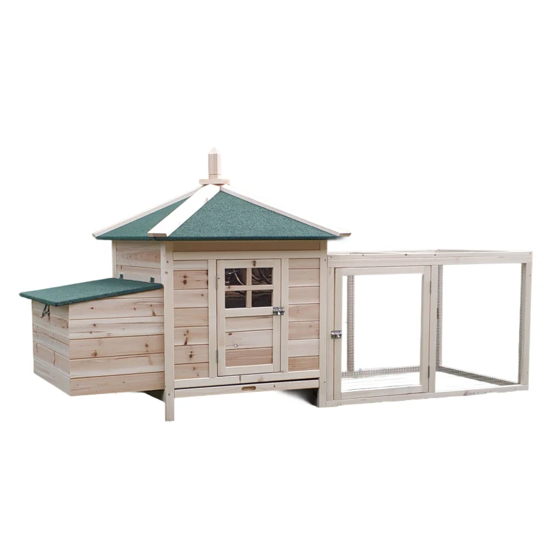 PawHut cuibar cu zona pentru alergat, lemn 196x76x97cm(m-14)