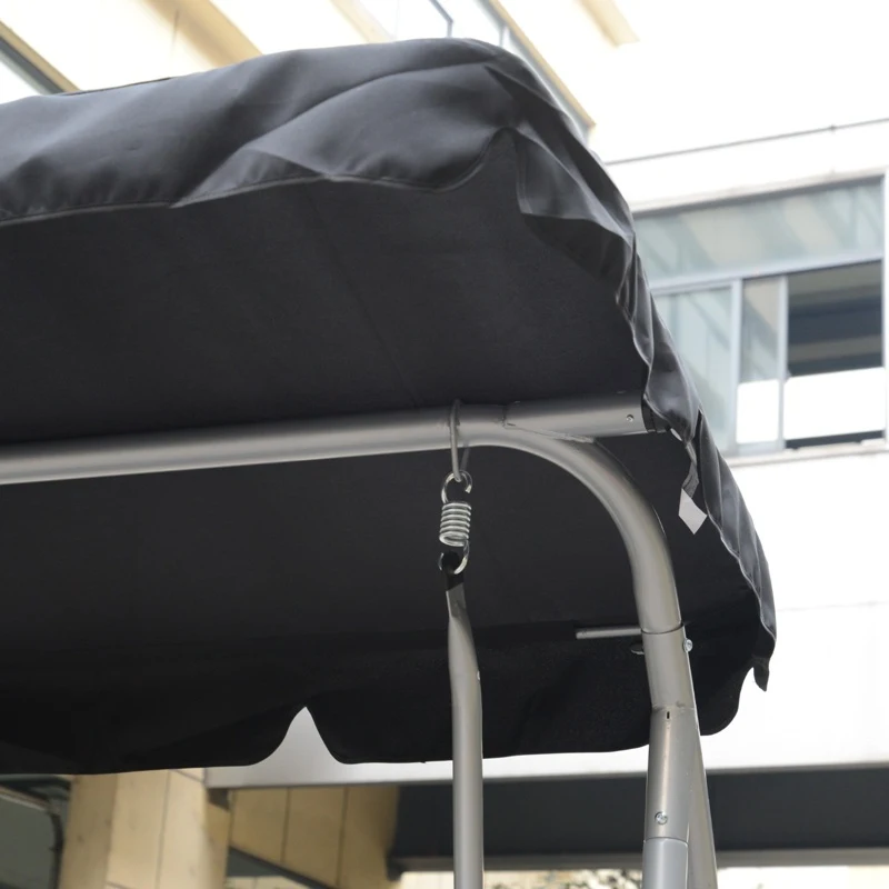 Outsunny Three Person Steel Outdoor Porch Swing Chair Bench with Canopy Cover - Black