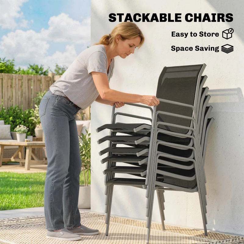 Outsunny Zestaw Mebli Ogrodowych 150 x 90cm Stół z 6 Oddychającymi Krzesłami Szkło Hartowane