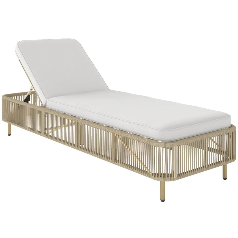 Outsunny Transat en rotin, transat extérieur en PE-Rattan réglable sur 5 positions avec coussin, chaise longue de jardin