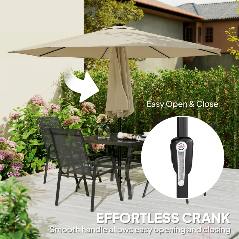 Outsunny 3 m Garden Parasol Umbrella with 112 Solar Powered LED Lights, Patio Umbrella with Crank Handle, Beige