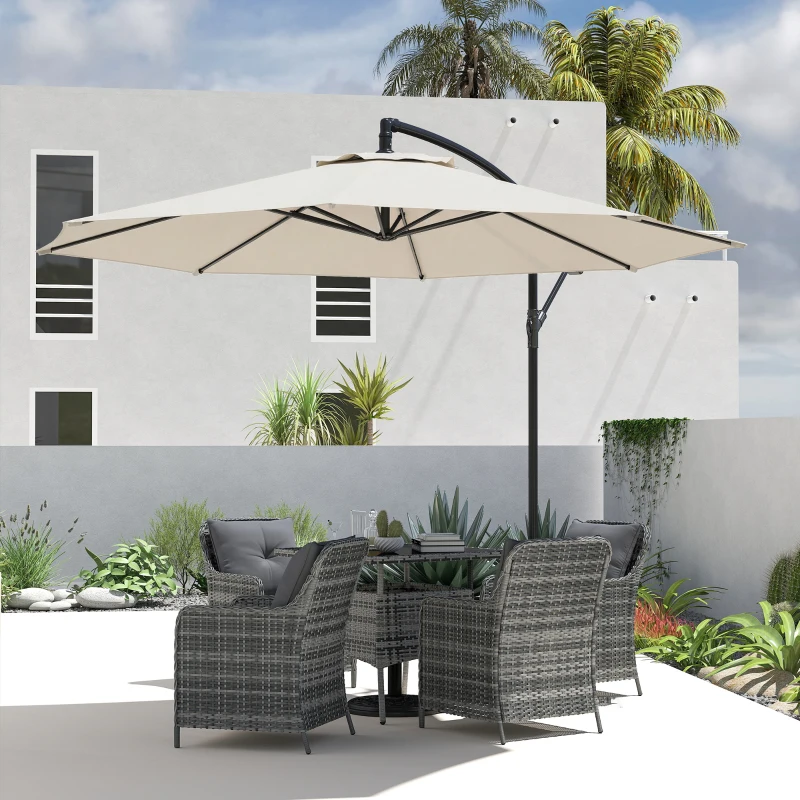 Outsunny 3 m Overhanging Cantilever Parasol, with Cross Base - Cream White