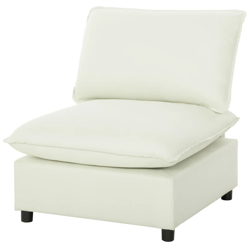 HOMCOM Sillón de salón, sofá 1 plaza moderno sin reposabrazos con asiento ancho, cojines gruesos, 146x85x78cm, crema