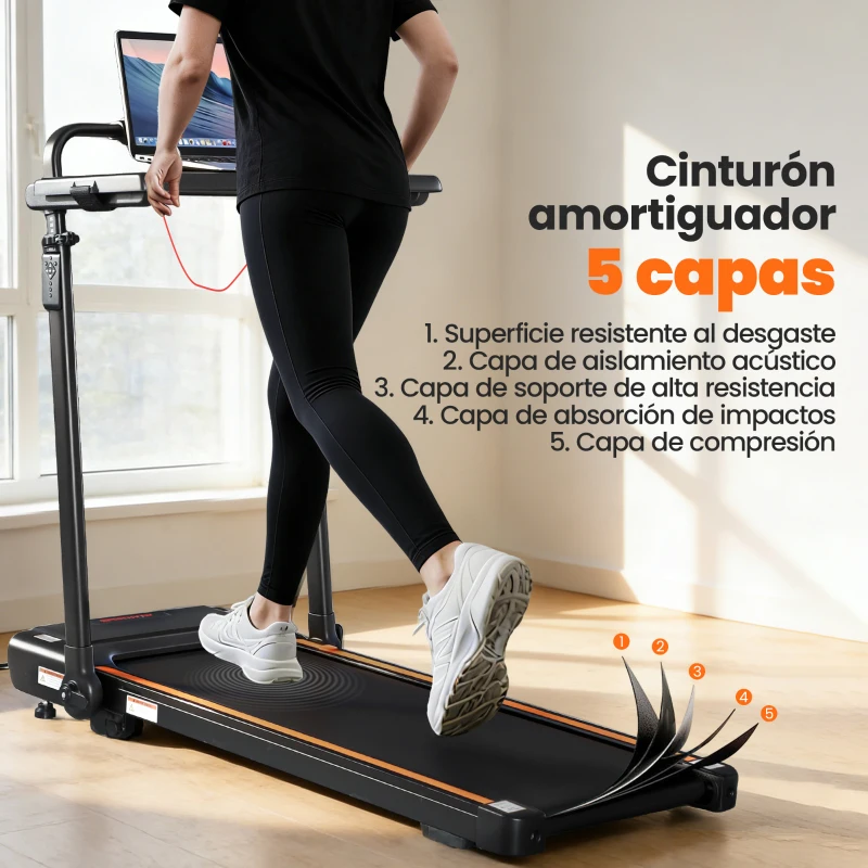 SPORTNOW Cinta de Correr Plegable con Escritorio Extraíble 2.5HP 1-12 KM/H Pantalla LED Manillar y Soporte para Móvil Negro