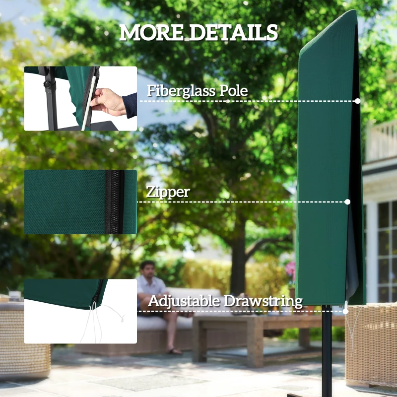 Outsunny Garden Parasol Cover, Outdoor Patio Umbrella Protector Weatherproof Garden Patio for 2-4m Parasol, Dark Green