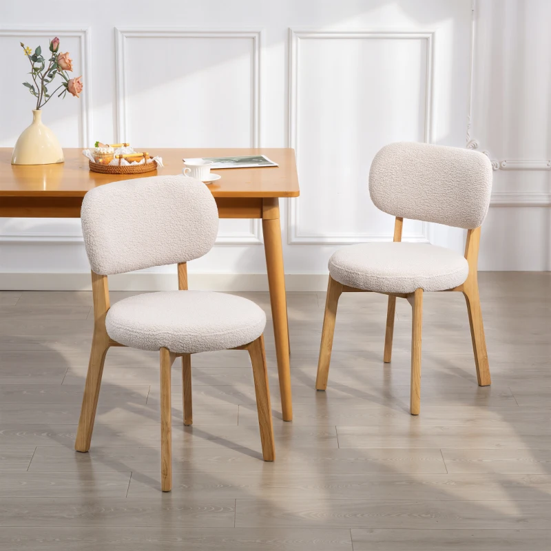 HOMCOM Set di 2 sedie da pranzo imbottite con gambe in legno di hevea, 46,5 x 52 x 80 cm, crema