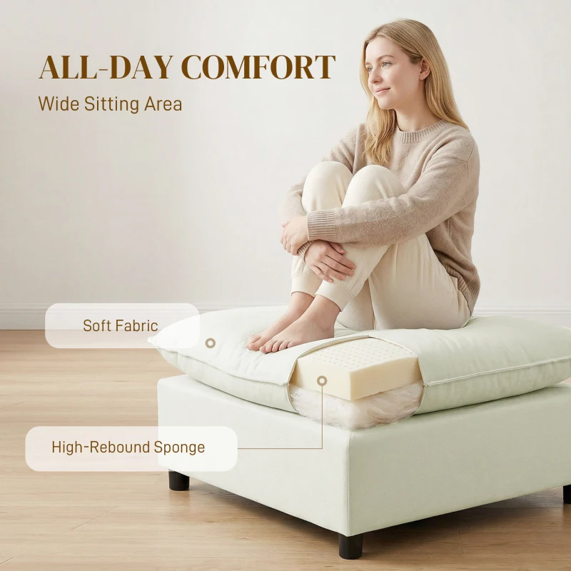 HOMCOM Voetenbank Moderne Stoffen Ottoman met Kunststof Poten voor Woonkamer en Slaapkamer, 75 cm, Crèmewit