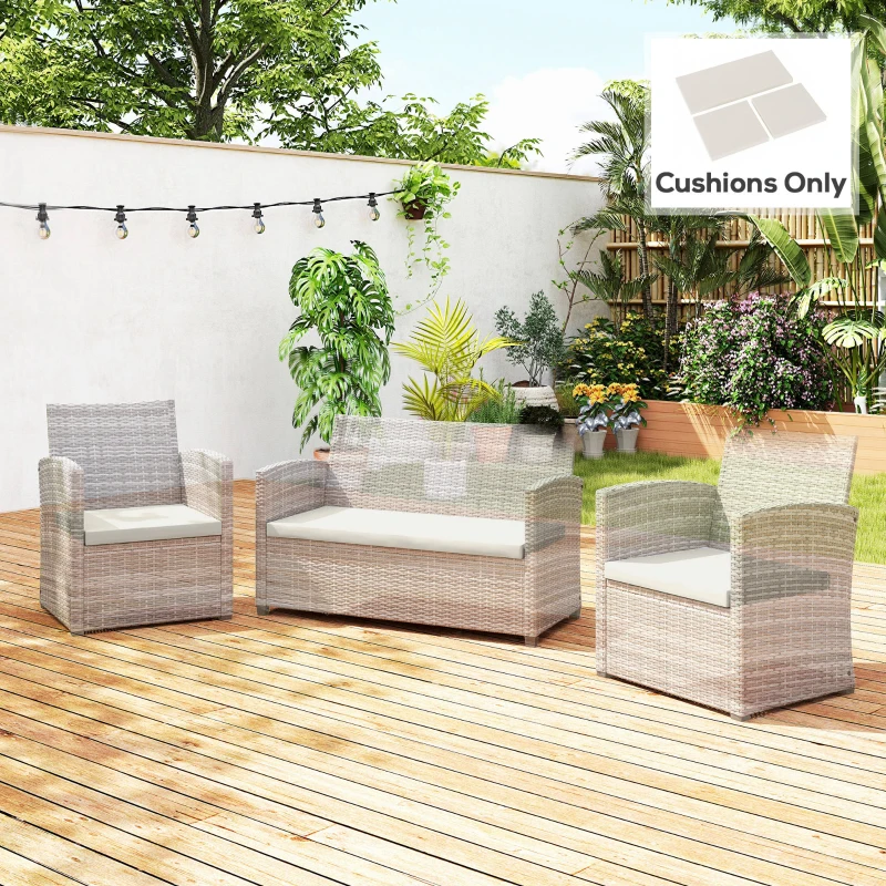 Outsunny Outdoor Seat Cushion Pads for Rattan Furniture, 3 PCs Garden Furniture Cushions, Cream White