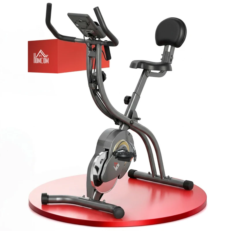 HOMCOM Cyclette Pieghevole Resistenza Regolabile su 16 Livelli, Bici da Spinning con Elastici per Braccia e Schermo LCD, Volano 6kg, 113x65x120cm, Nero Grigio