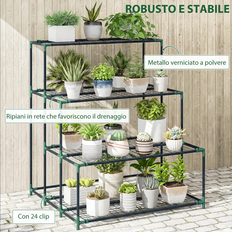 Outsunny Scaffale Porta Piante a 4 Livelli in Acciaio, 94x84x110 cm, Verde Scuro
