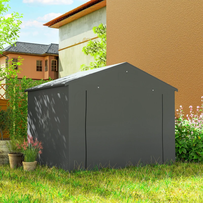 Outsunny Tenda garage impermeabile con porta avvolgibile e ventilazione, 250x180 cm, Grigio scuro