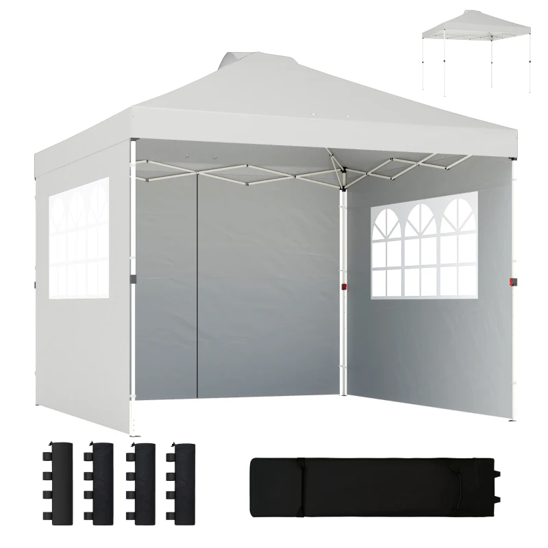 Outsunny Pop Up Gazebo Waterproof Height Adjustable Canopy with 3 Sidewalls Wheeled Bag for Parties 3 x 3 m White