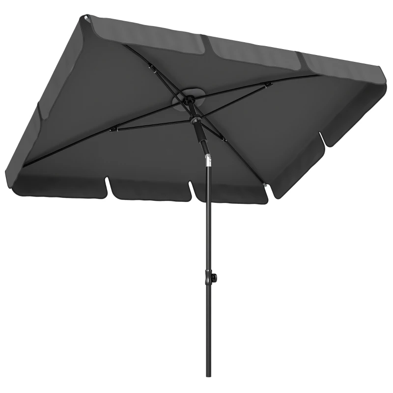 Outsunny Umbrelă de soare dreptunghiulară umbrelă pentru balcon cu înclinare în 3 trepte, mecanism cu manivelă, umbrelă de plajă cu 8 spițe 183x122x222 cm Gri închis