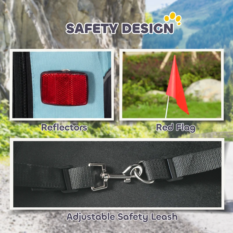 PawHut Składana przyczepka rowerowa z odblaskami, smyczą, dla średnich psów do 20 kg, 143 x 70 x 90 cm, jasnoniebieska