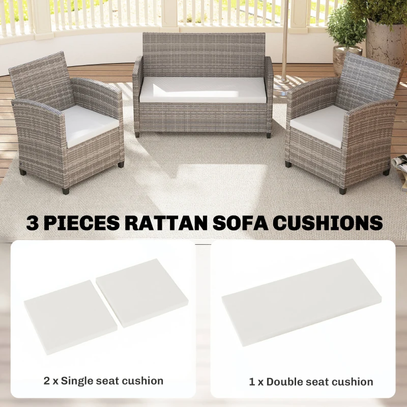 Outsunny Outdoor Seat Cushion Pads for Rattan Furniture, 3 PCs Garden Furniture Cushions, Cream White