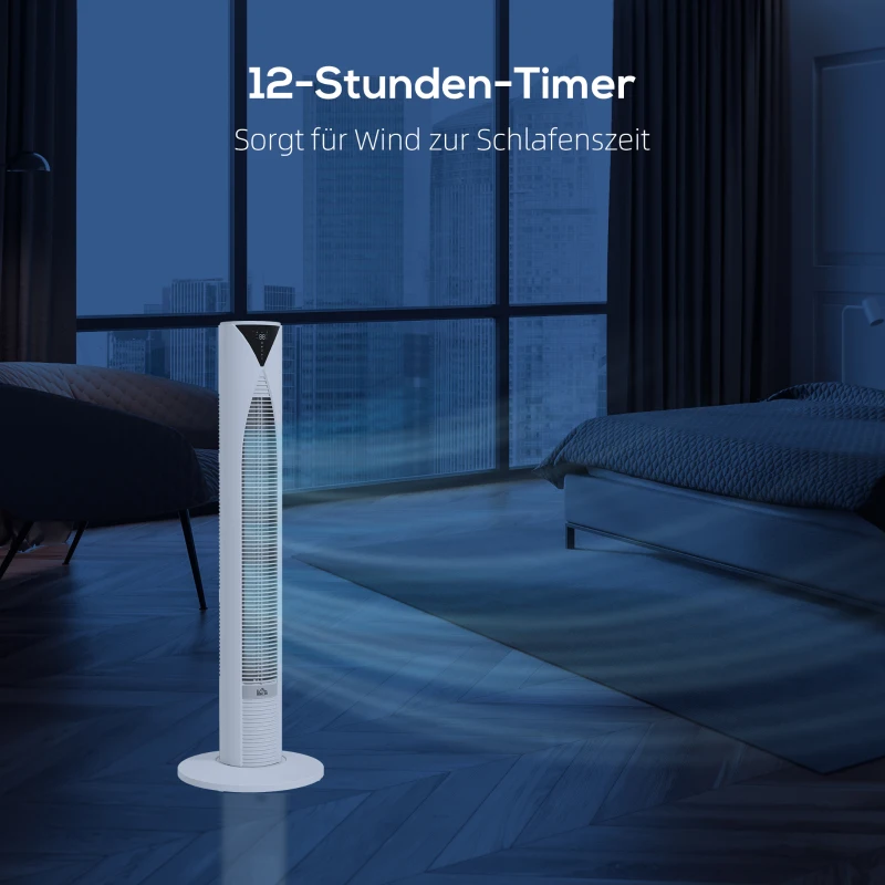 HOMCOM 70° oszillierender Turmventilator mit Fernbedienung 4 Modi 3 Geschwindigkeiten Timer 31,5 x 31,5 x 96 cm Weiß