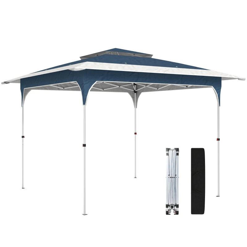 Outsunny 3.5 x 3.5 m Pop Up Gazebo with One-Push Setup, UPF50+ Double Tier Garden Party Tent Marquee with Carry Bag, Blue