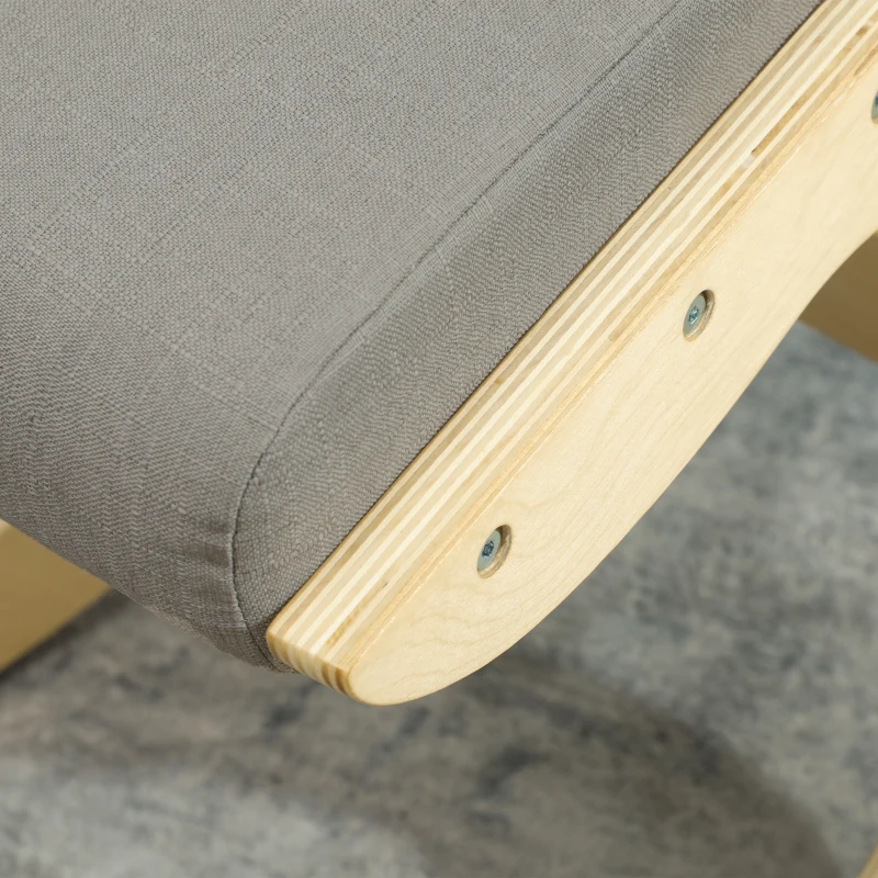 HOMCOM Silla ergonómica con apoyo para rodillas y reclinable, en tejido efecto lino y madera, 55x85x55 cm, Gris claro