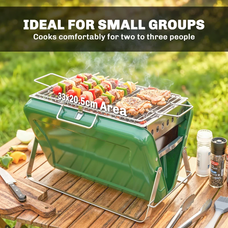 Outsunny Charcoal BBQ Grill Portable Stainless Steel Barbecue with Tilting Grate for Camping Picnic Garden Dark Green