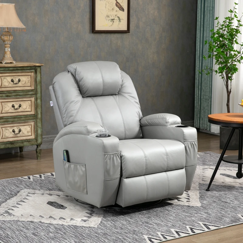 HOMCOM Sillón de masaje reclinable con reposapiés y control remoto, en piel PU, 89x99x106 cm, Gris