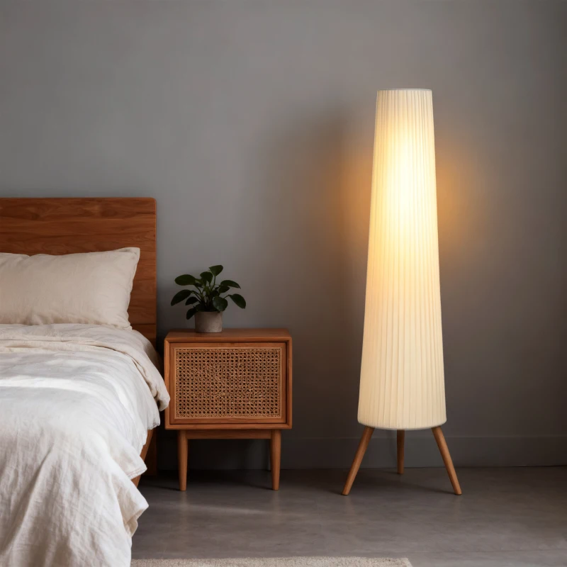 HOMCOM LED Stehlampe Wohnzimmer Dimmbar Holz mit Dreibein, Stehleuchte mit Fußschalter, 46 x 46 x 153 cm, Weiß