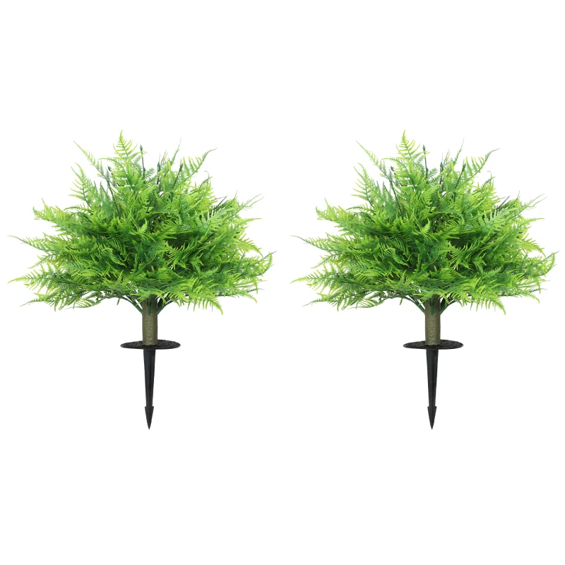HOMCOM Touffes de fougère de Boston artificielles résistantes aux UV, plantes artificielles avec piquets, lot de 2, 60 cm pour jardin, véranda