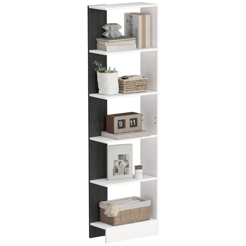 HOMCOM Bibliothèque moderne gain de place à 5 niveaux en bois 45x21x170 cm, Blanc et Noir
