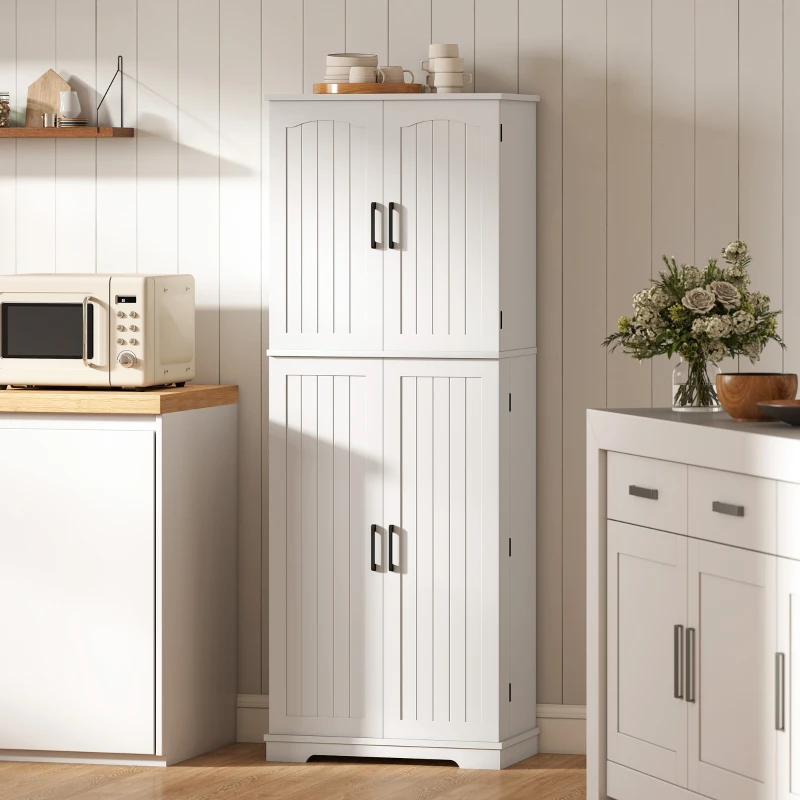 HOMCOM Credenza alta da cucina con 4 ante, 10 scomparti e portaspezie, 60x35x162 cm, Bianco