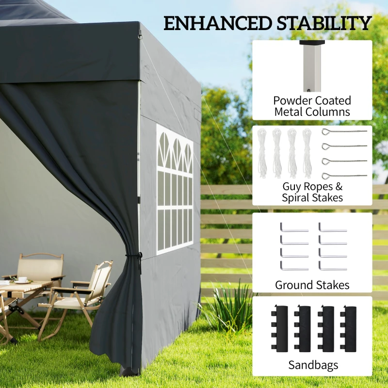 Outsunny 3 x 3 m Pop Up Gazebo with Sidewalls, UPF50+ Heavy Duty Garden Party Tent Marquee with Wheeled Carry Bag, Dark Grey