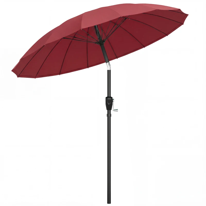 Outsunny 2 m Shanghai Garden Parasol Umbrella with 16 Fibreglass Ribs, Outdoor Parasol Sun Shade with Crank & Tilt, Wine Red