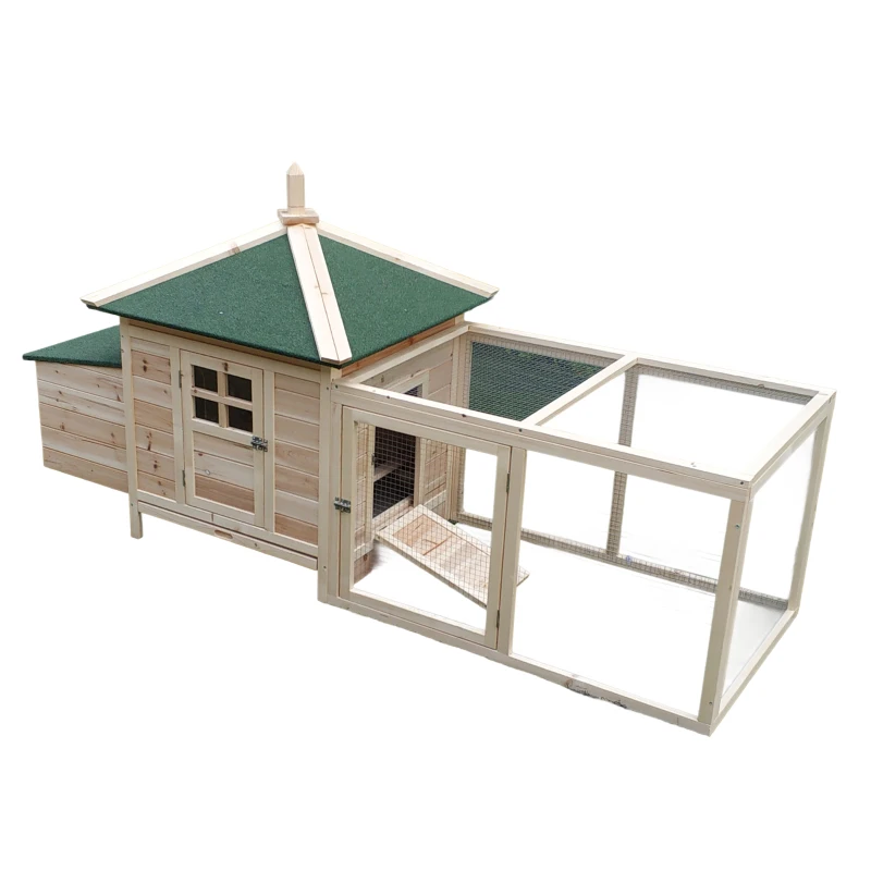 PawHut cuibar cu zona pentru alergat, lemn 196x76x97cm(m-13)