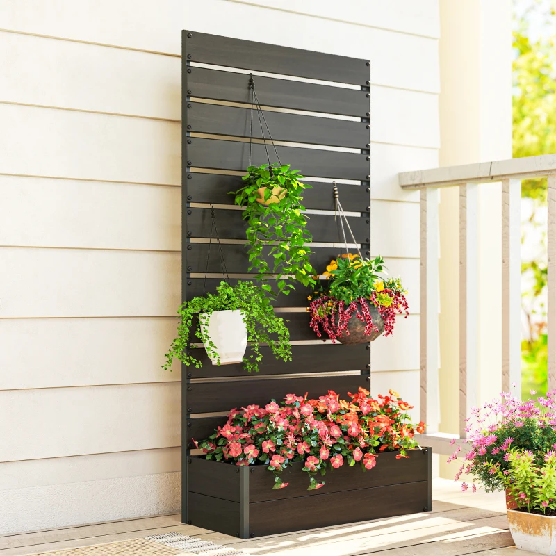 Outsunny Fioriera rialzata con graticcio 64 L in composito legno-plastica e alluminio