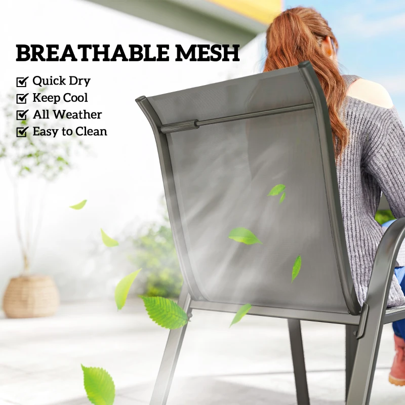 Outsunny Zestaw Mebli Ogrodowych 7-elementowy Stół z 6 Oddychającymi Krzesłami Lamelowy Design Jasnoszary